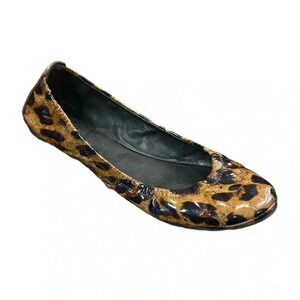 Tory Burch Eddie Patent Leather Cheetah Leopard Animal Print Ballet Flats  7.5